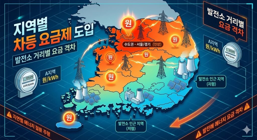 전기 요금 인상_지역 별로 발전소 거리 별로 차등 요금제를 도입하는 2026년 6월 전기요금 개편안